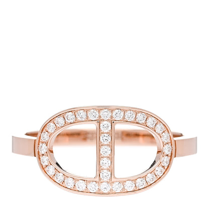 Hermes 18K Rose Gold Diamond MM Chaine d'Ancre Contour Ring 56 7.75 1 of 6