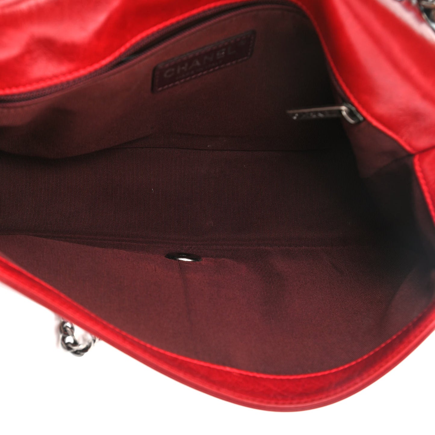 Glazed Calfskin Quilted Medium Coco Boy Flap Red