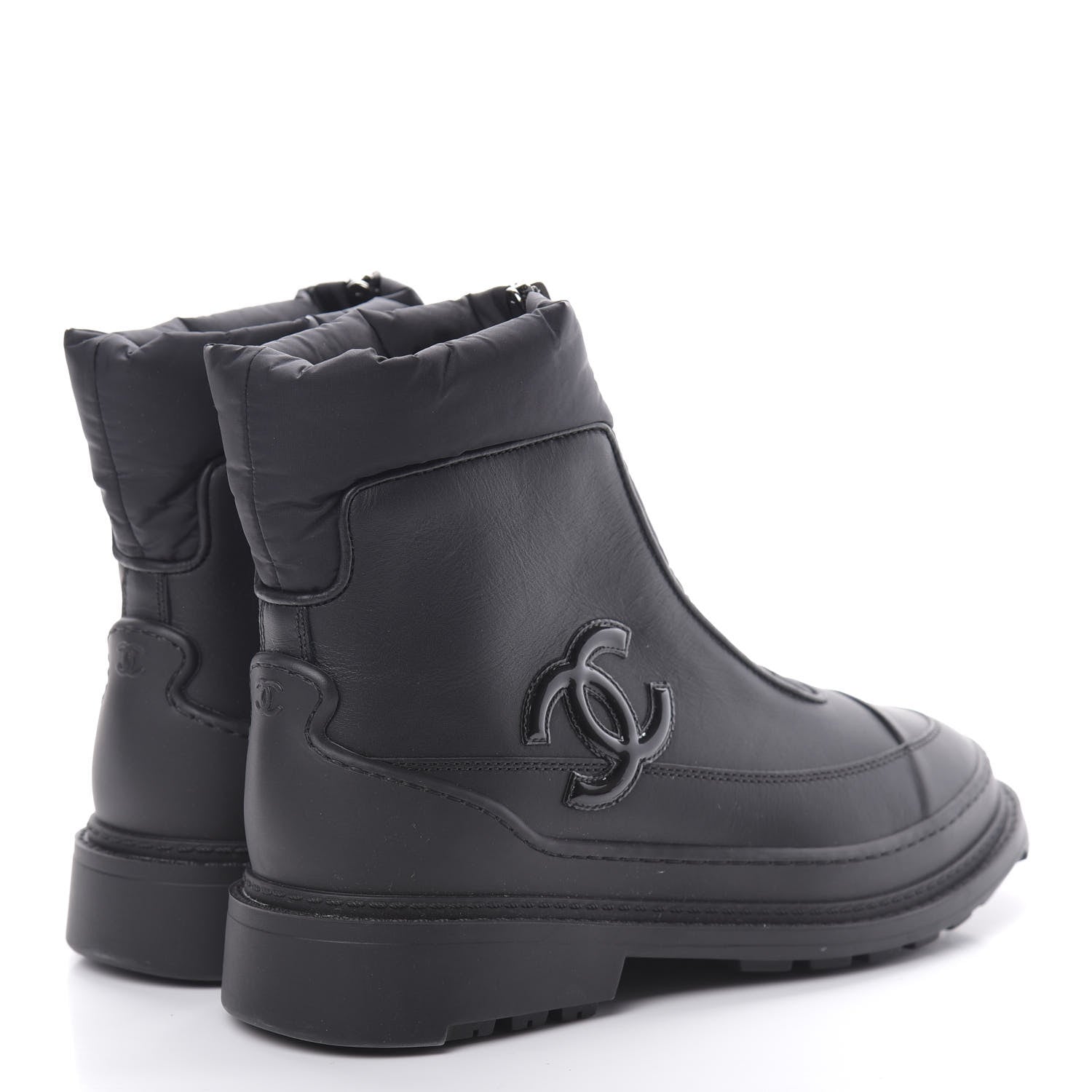 Chanel Calfskin Nylon CC Ankle Snow Boots 35.5 Black 4 of 8