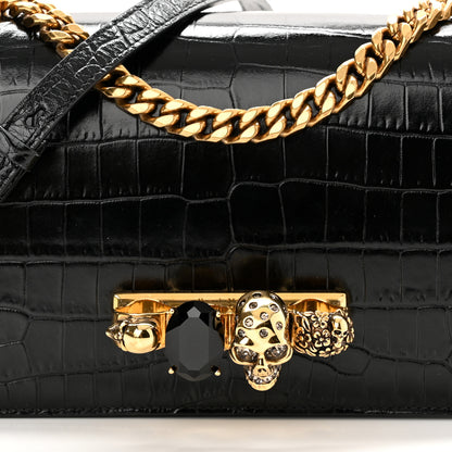 Alexander McQueen Shiny Crocodile Embossed Jeweled Satchel Black 8 of 11