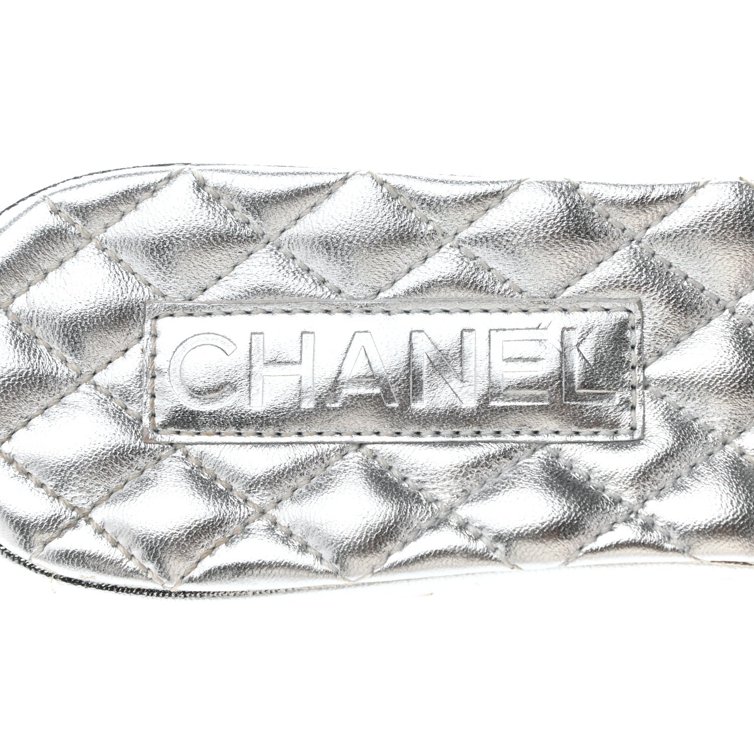 Chanel Laminated Lambskin Pearl CC Sandals 38 Silver 7 of 11