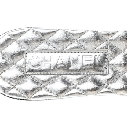Chanel Laminated Lambskin Pearl CC Sandals 38 Silver 7 of 11