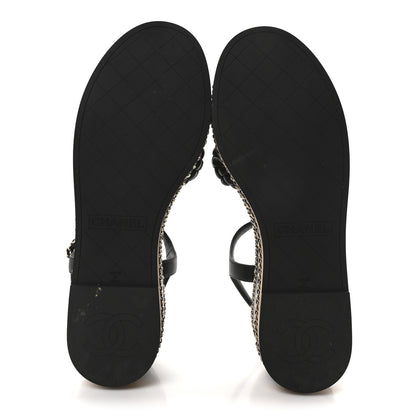 Chanel Lambskin Espadrille Braided Platform Sandals 38.5 Black 6 of 10