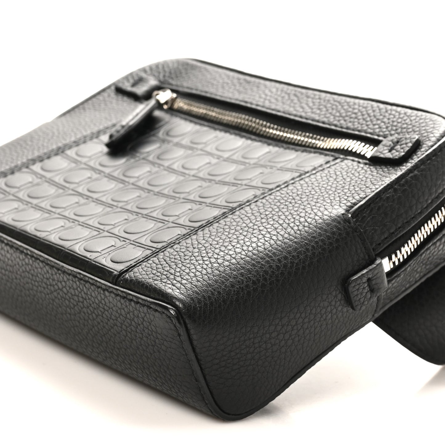 Calfskin Gancini Embossed Belt Bag Black