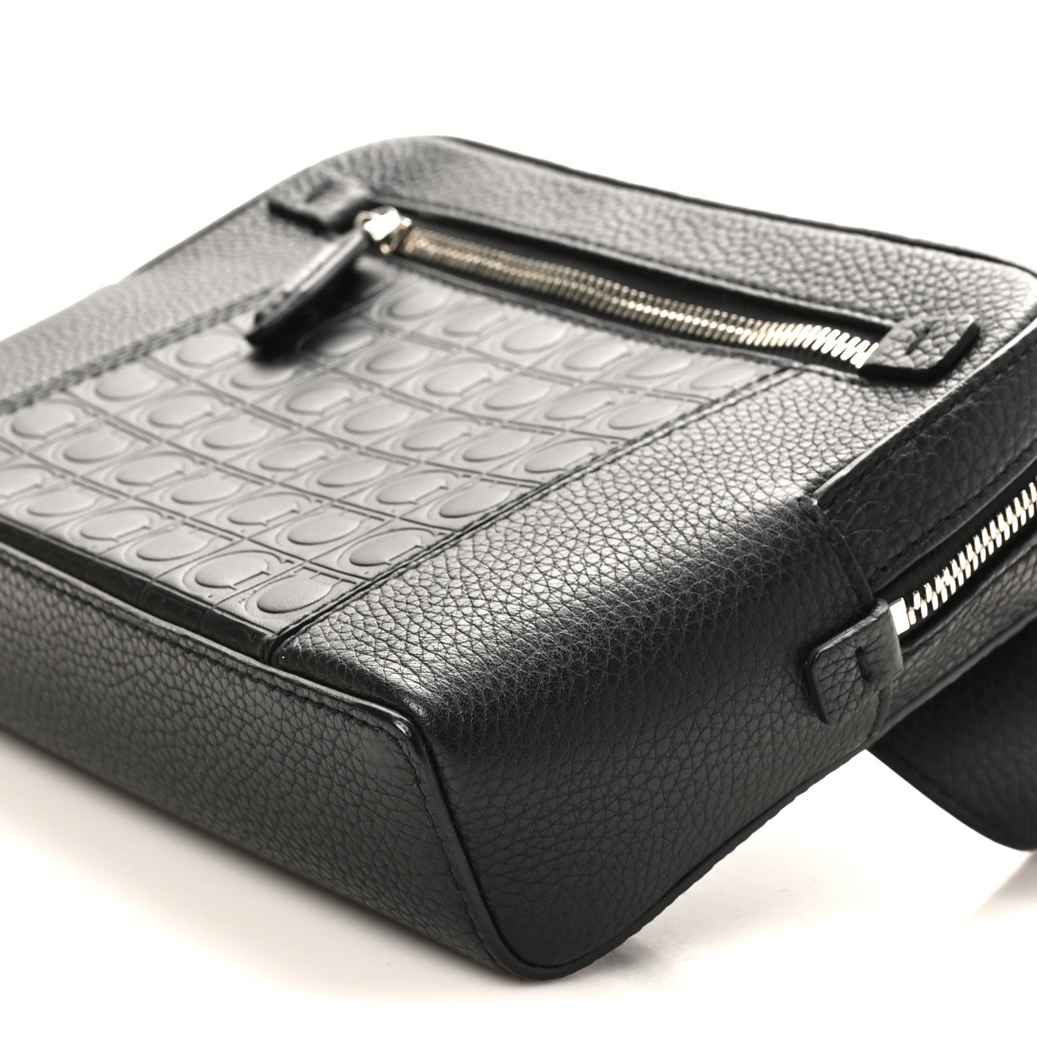 Salvatore Ferragamo Calfskin Gancini Embossed Belt Bag Black 9 of 9
