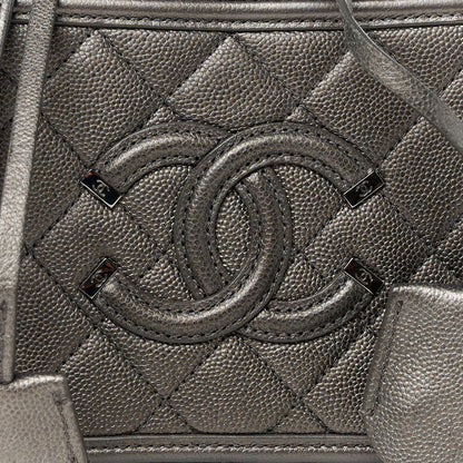 Chanel Metallic Caviar Quilted Small CC Filigree Vanity Case Dark Silver 8 of 10