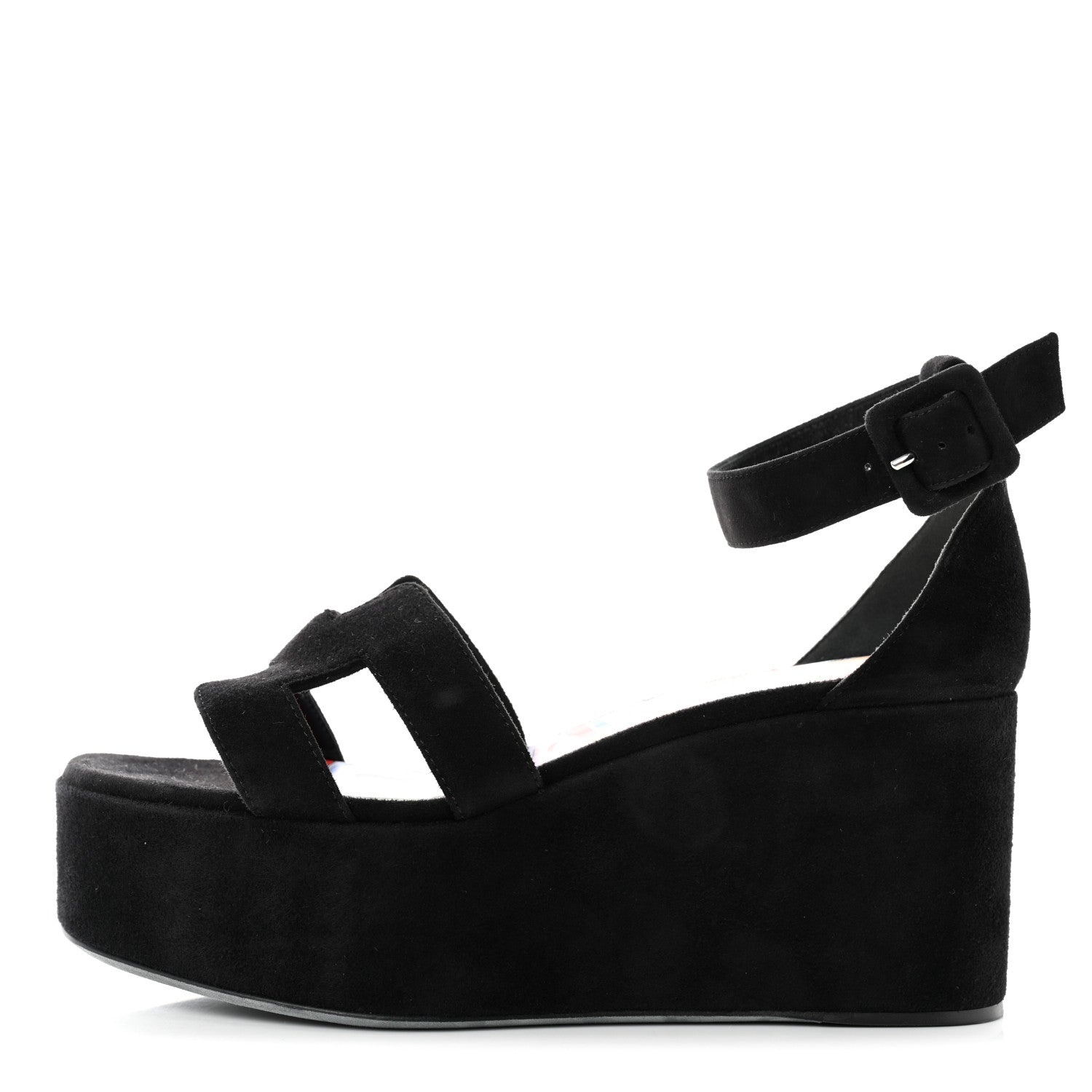 Hermes Suede Wedge Sandals 37 Black 1 of 7