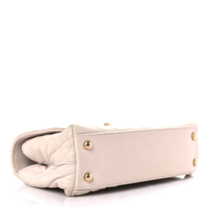 Chanel Aged Calfskin Chevron Quilted Mini Coco Handle Flap Ivory 3 of 21