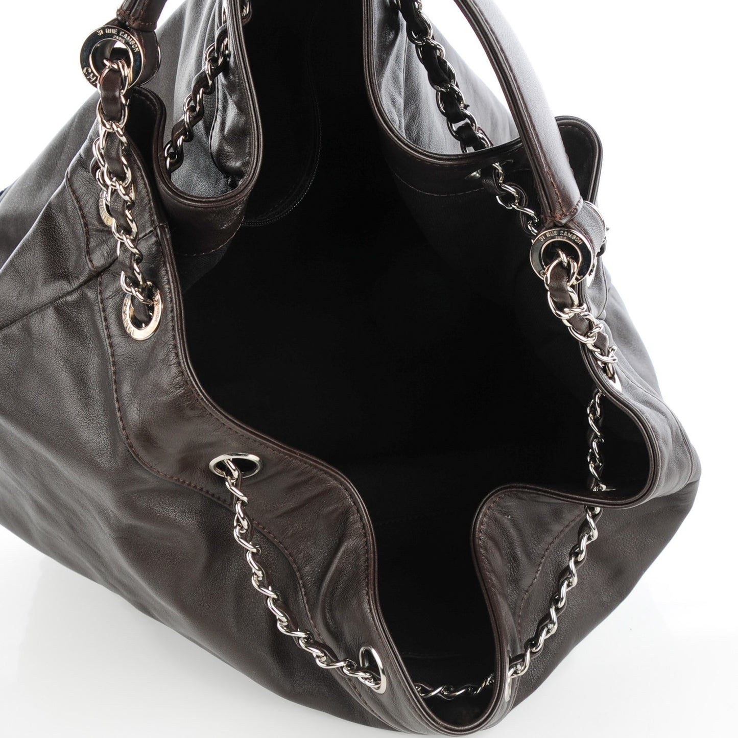 Calfskin Drawstring CC Bucket Bag Dark Brown