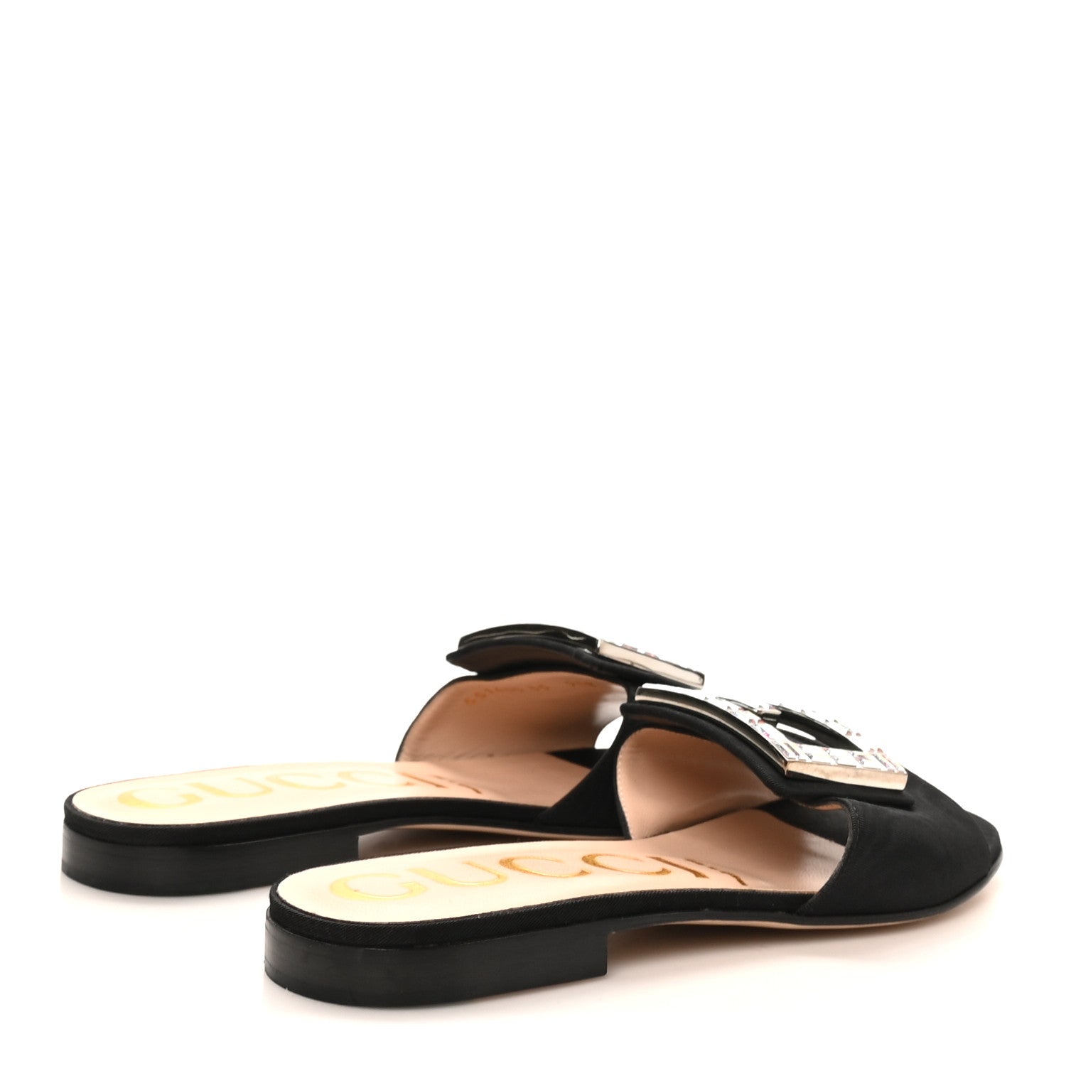 Gucci Moire Fabric Crystal Square G Madelyn Slide Sandals 38 Black 5 of 9