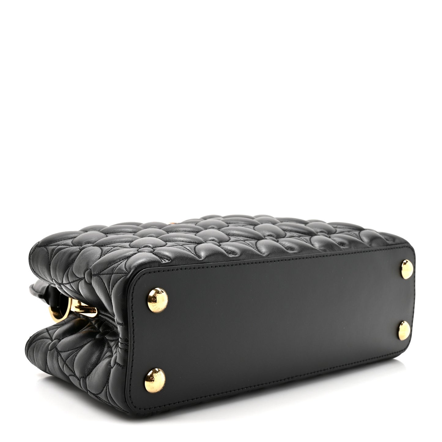 Lambskin Quilted Flower Capucines East West MM Black