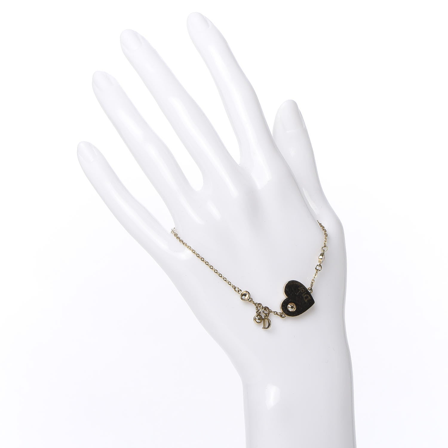 Christian Dior Crystal Heart Charms Bracelet Gold 2 of 4