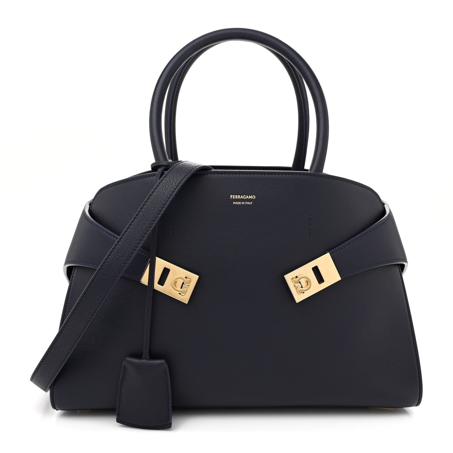 Salvatore Ferragamo Calfskin Small Hug Bag Midnight 1 of 9