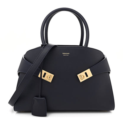 Salvatore Ferragamo Calfskin Small Hug Bag Midnight 1 of 9