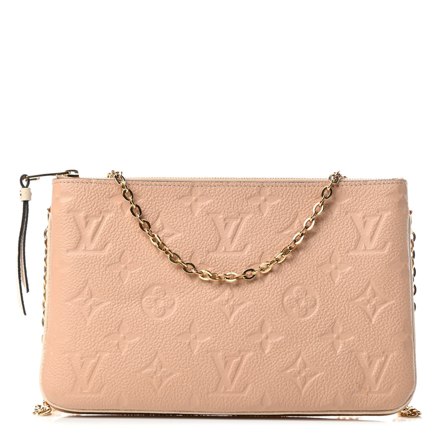 Empreinte Double Zip Pochette Beige Rose Creme