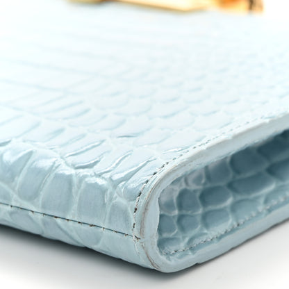 Alexander McQueen ALEXANDER MCQUEEN Calfskin Crocodile Embossed Knuckle Flat Clutch Light Blue 10 of 10