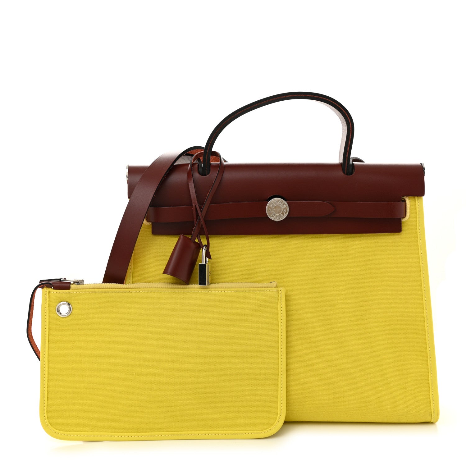 Hermes Vache Hunter Toile Herbag Zip 31 PM Lime Rouge H 3 of 12