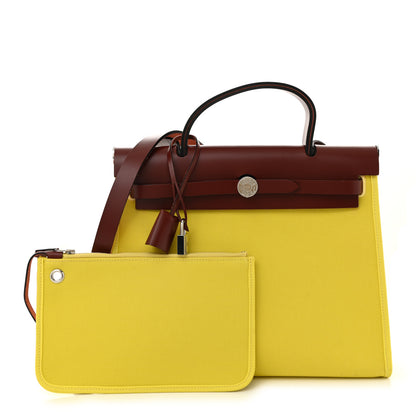 Hermes Vache Hunter Toile Herbag Zip 31 PM Lime Rouge H 3 of 12