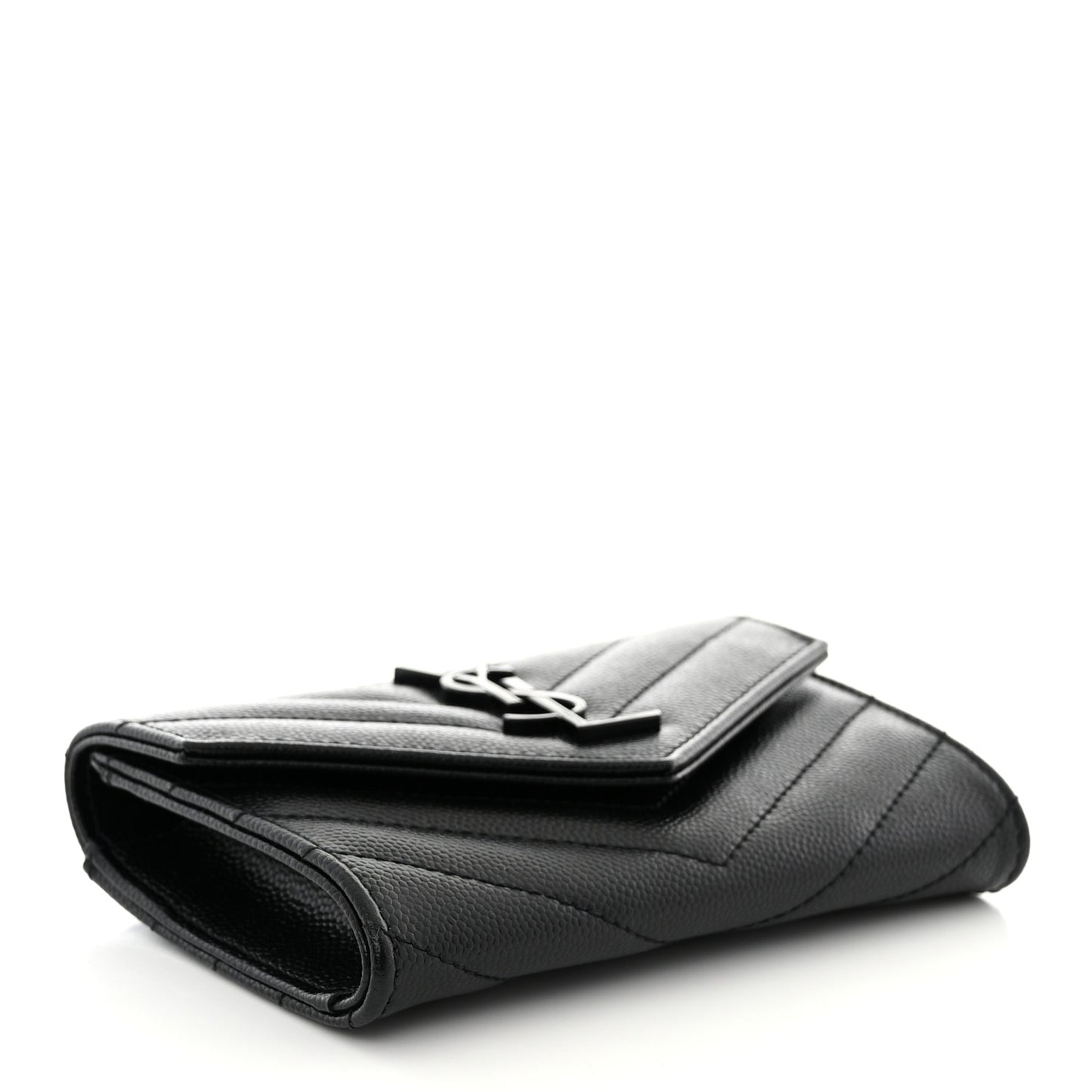 Grain De Poudre Matelasse Chevron Small Monochrome Monogram Envelope Wallet Black