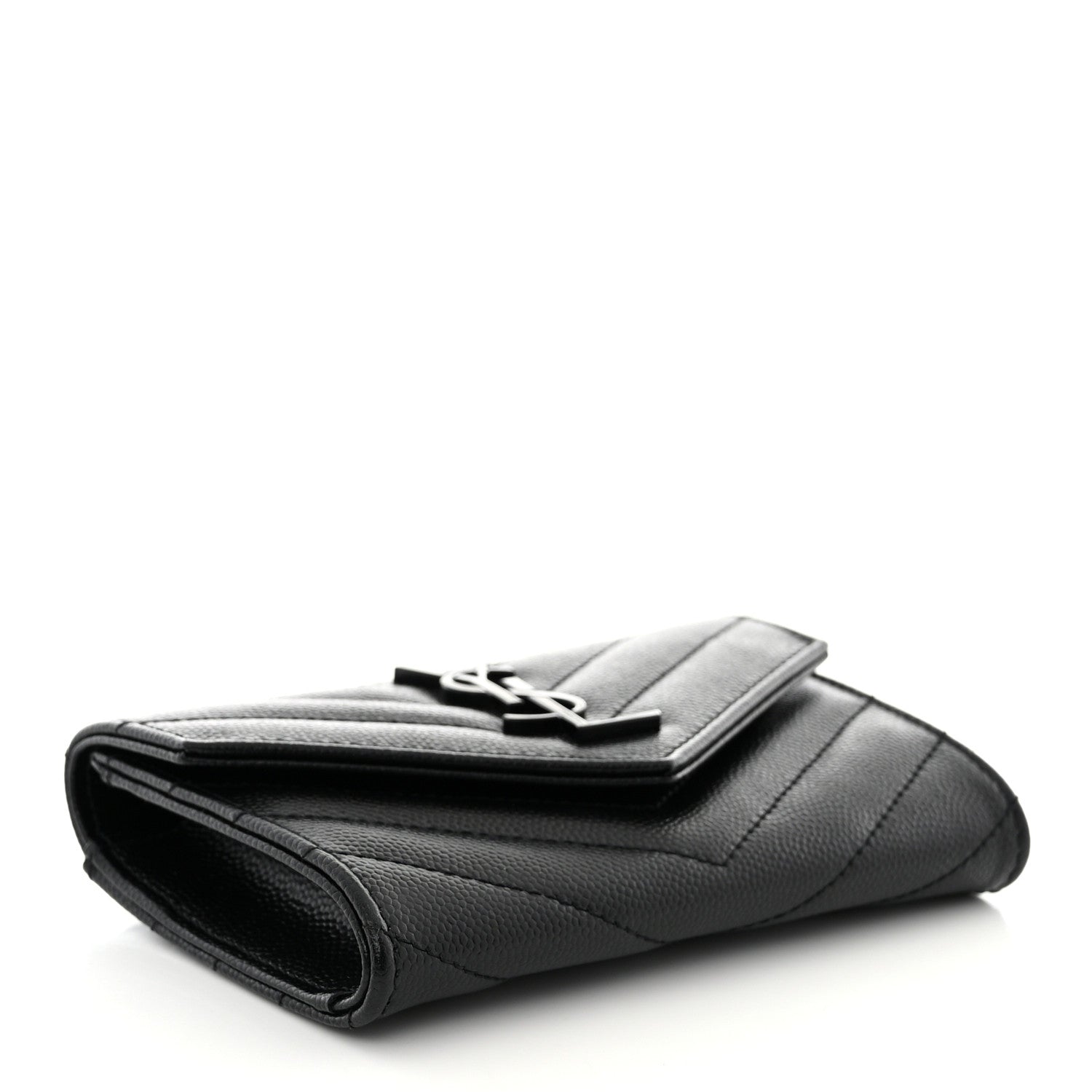 Saint Laurent Grain De Poudre Matelasse Chevron Small Monochrome Monogram Envelope Wallet Black 4 of 9