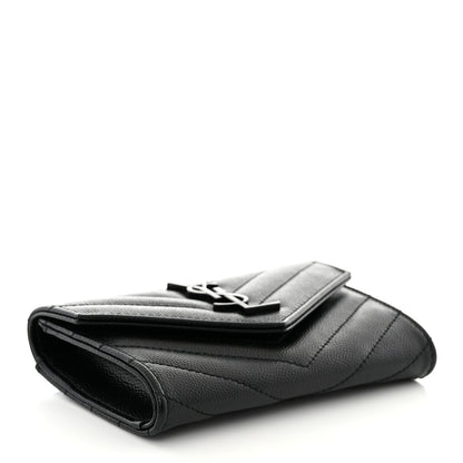 Saint Laurent Grain De Poudre Matelasse Chevron Small Monochrome Monogram Envelope Wallet Black 4 of 9
