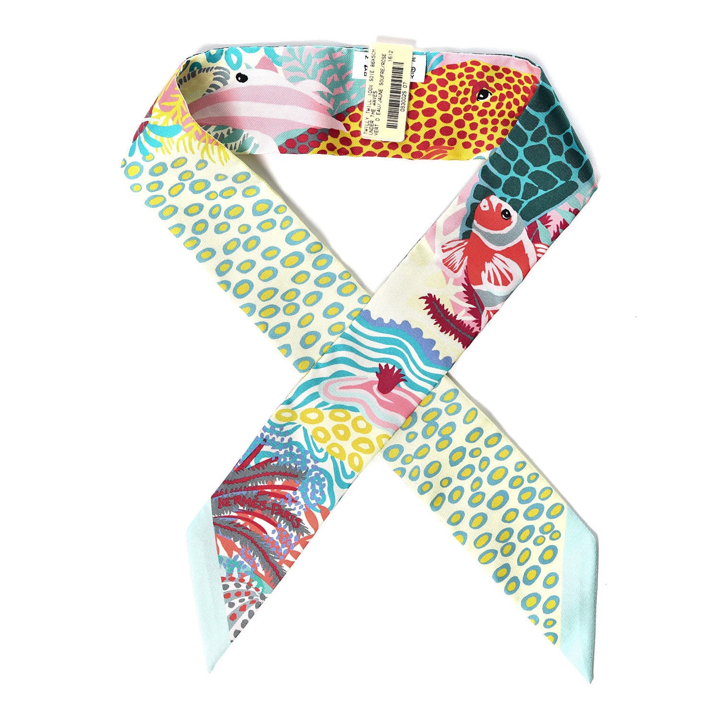 Silk Under The Waves Twilly Vert D Eau Jaune Soufre Rose
