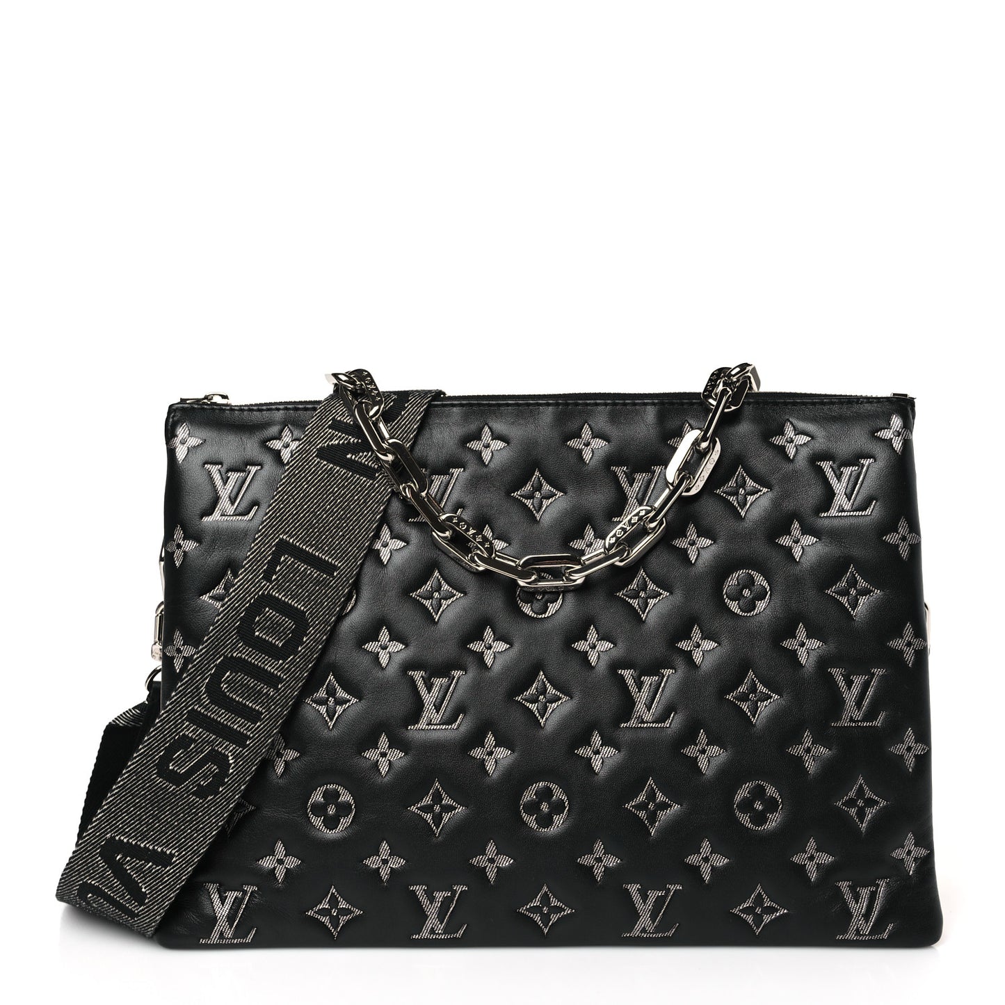 Lambskin Embossed Monogram Coussin MM Black Gray