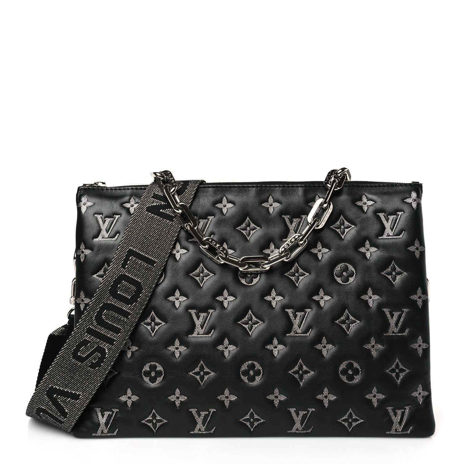 Louis Vuitton Lambskin Embossed Monogram Coussin MM Black Gray 1 of 8