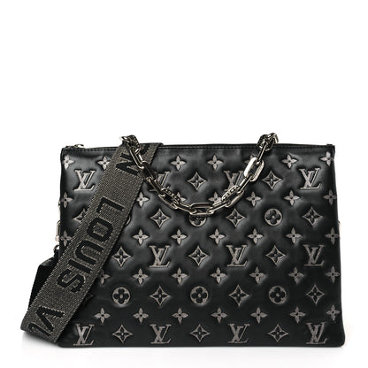 Louis Vuitton Lambskin Embossed Monogram Coussin MM Black Gray 1 of 8