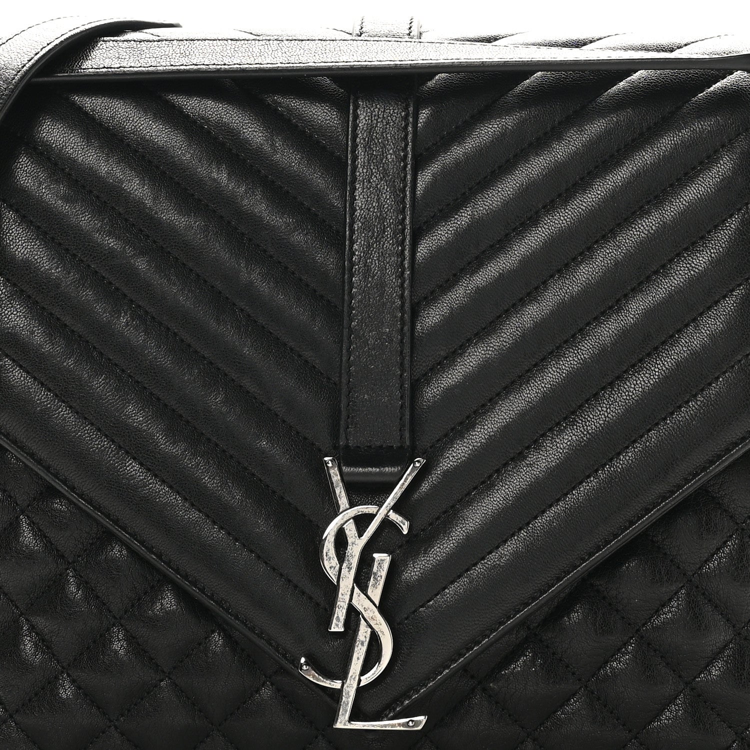 Saint Laurent Calfskin Mixed Matelasse Triquilt Large Monogram Satchel Black 8 of 10