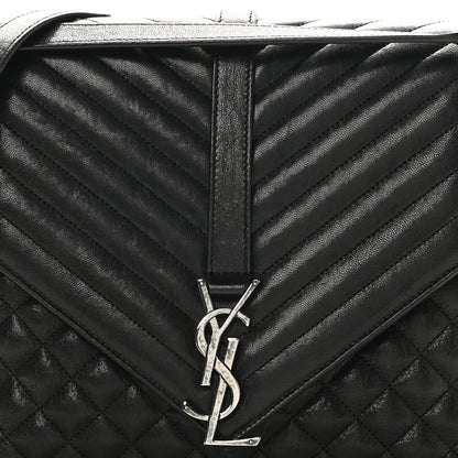 Saint Laurent Calfskin Mixed Matelasse Triquilt Large Monogram Satchel Black 8 of 10