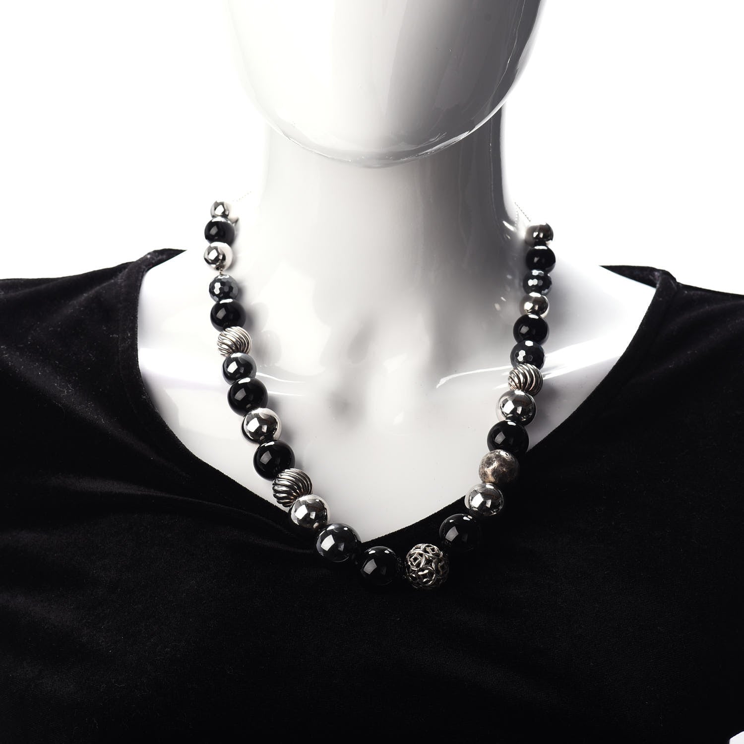 David Yurman Sterling Silver Black Onyx Hematite Elements Long Necklace 2 of 4