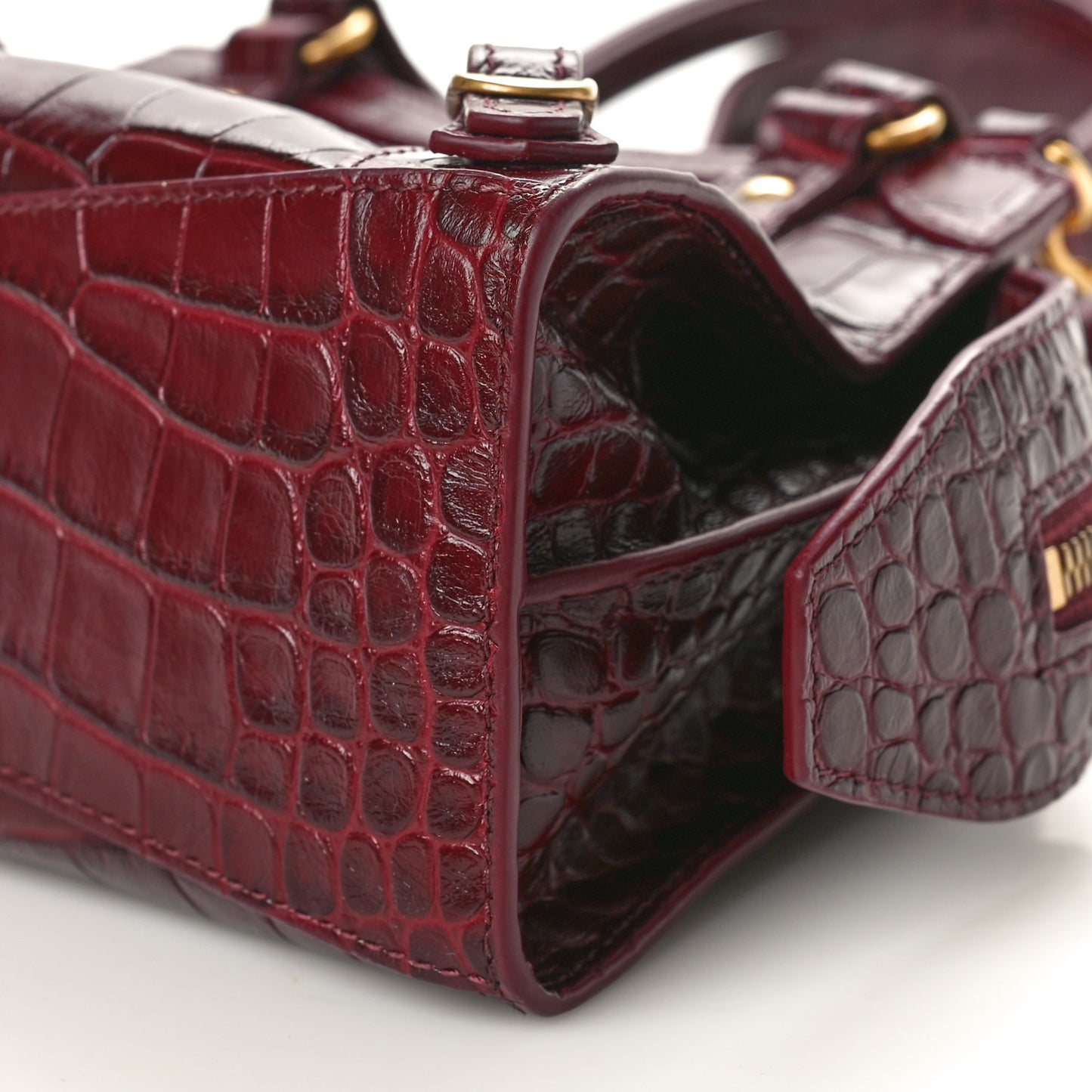 Calfskin Crocodile Embossed Neo Classic Gold Hardware Nano City Dark Red