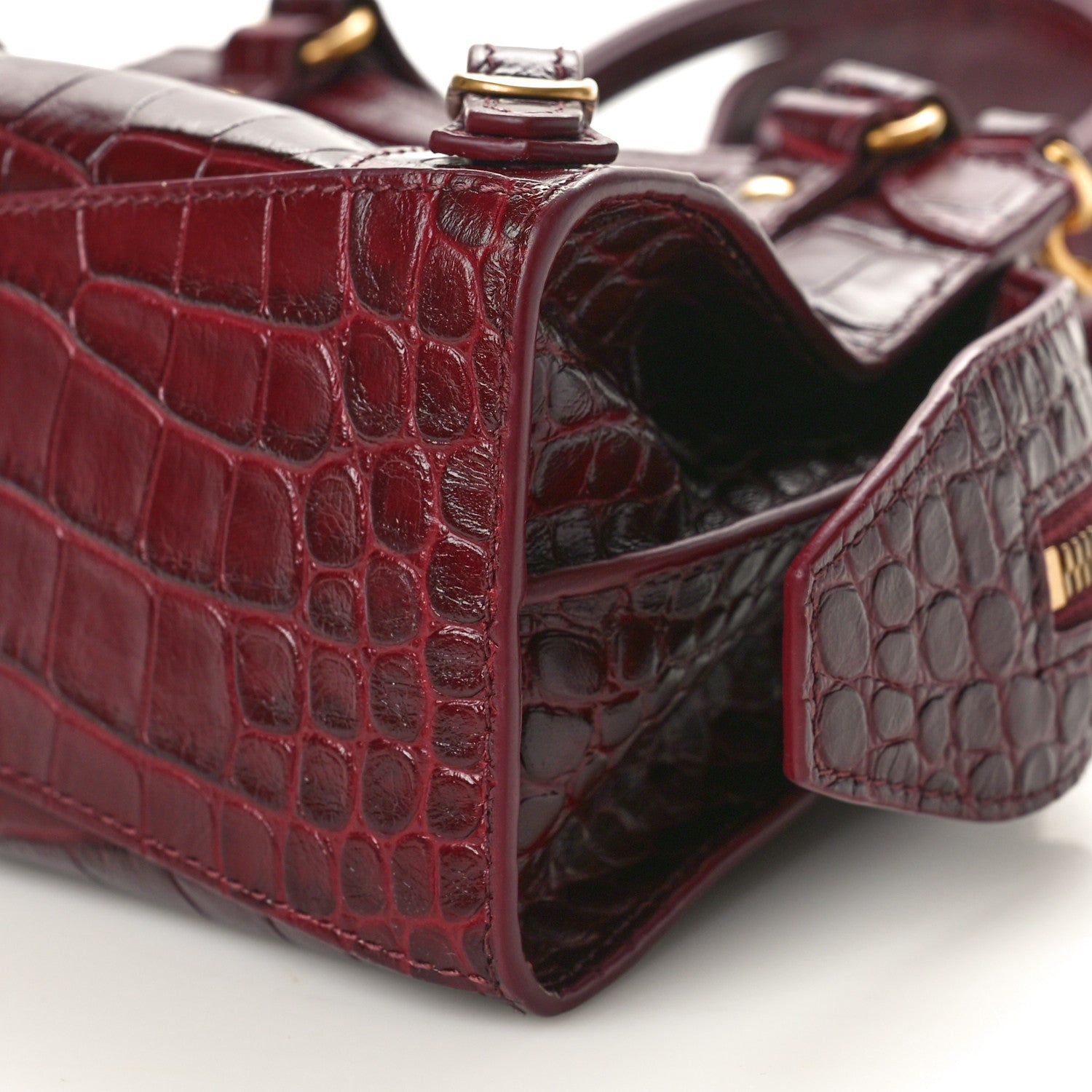 Balenciaga Calfskin Crocodile Embossed Neo Classic Gold Hardware Nano City Dark Red 10 of 11