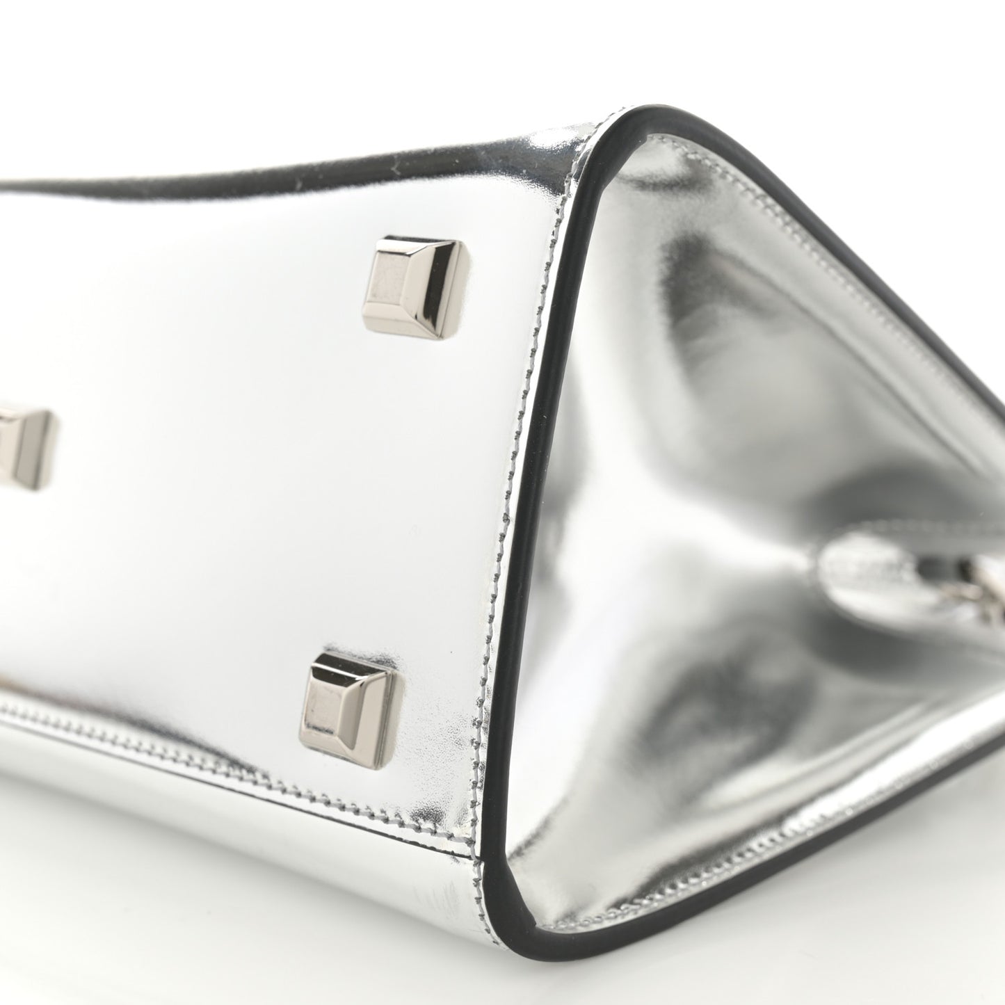 Metallic Calfskin Small The Studio Box Bag Argento