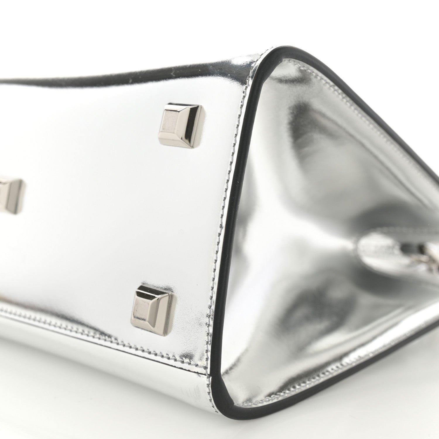 Salvatore Ferragamo Metallic Calfskin Small The Studio Box Bag Argento 10 of 13