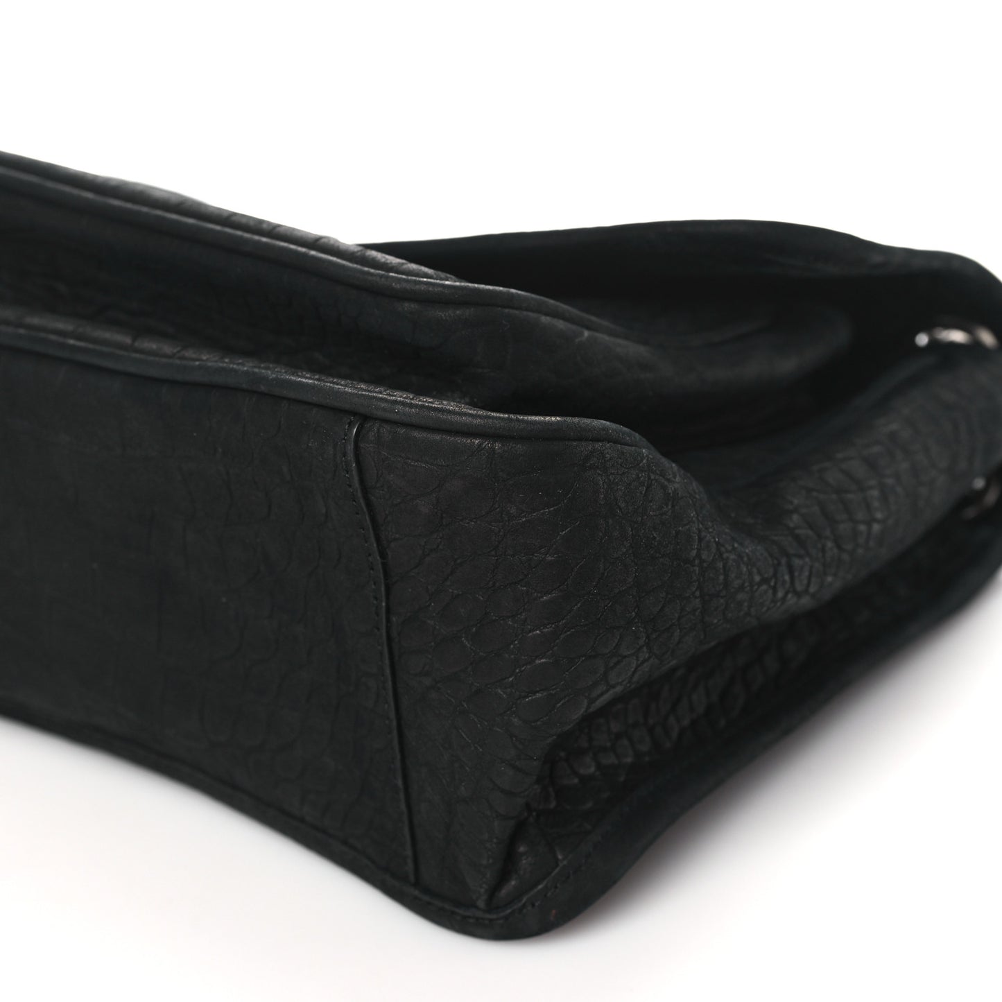 Nubuck Crocodile Embossed Monogram Medium Niki Chain Satchel Black