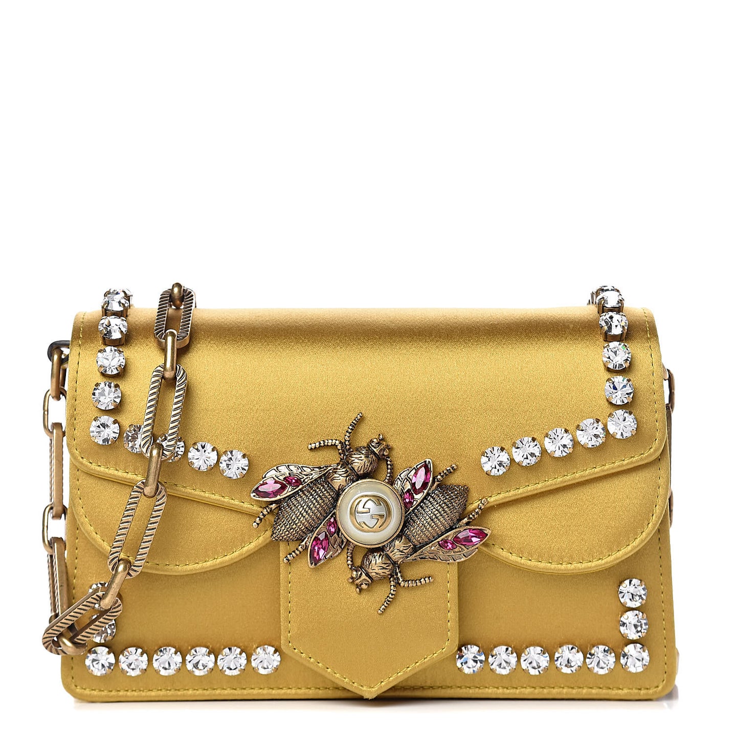 Satin Crystal Mini Bee Broadway Shoulder Bag Gold
