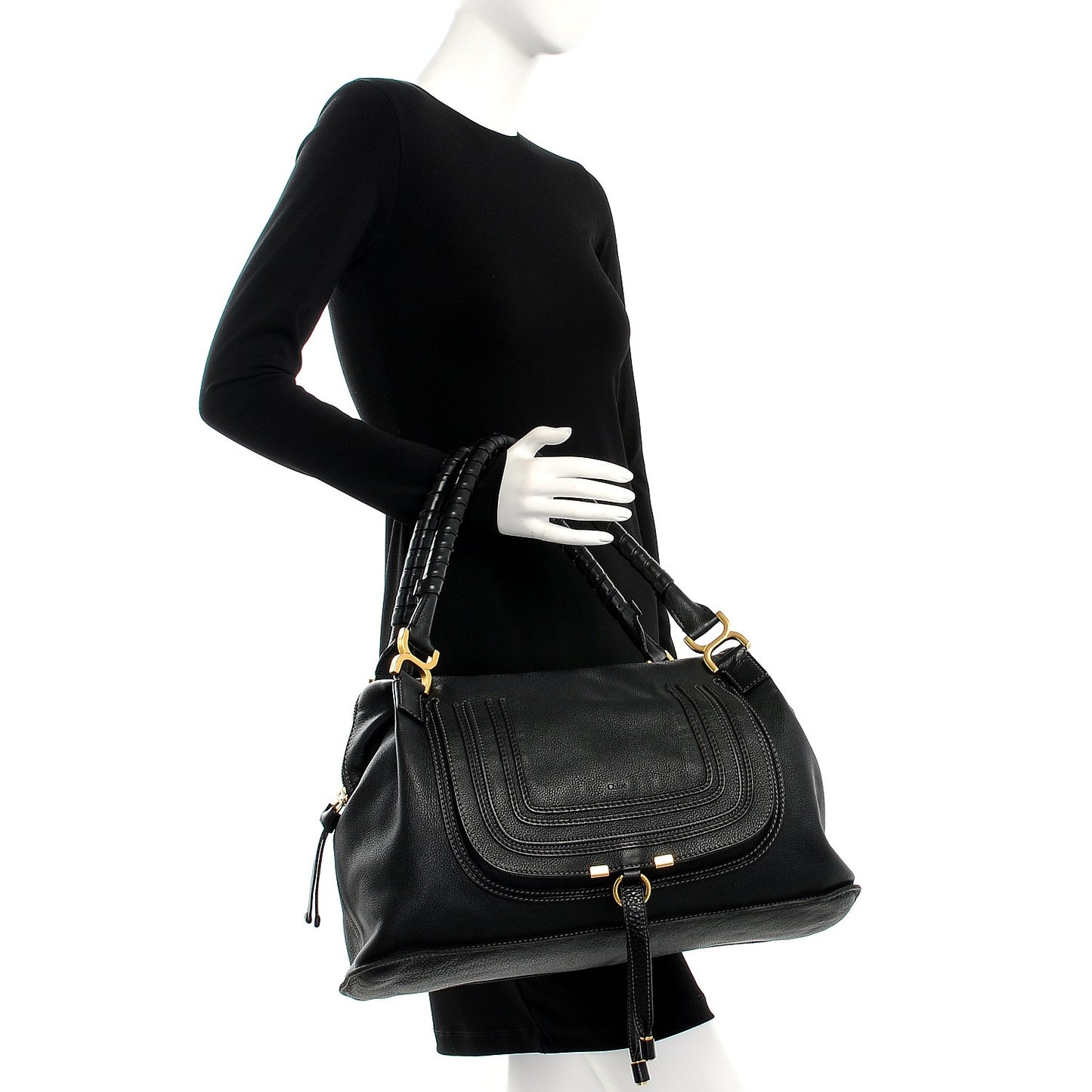 Calfskin Large Marcie Satchel Black