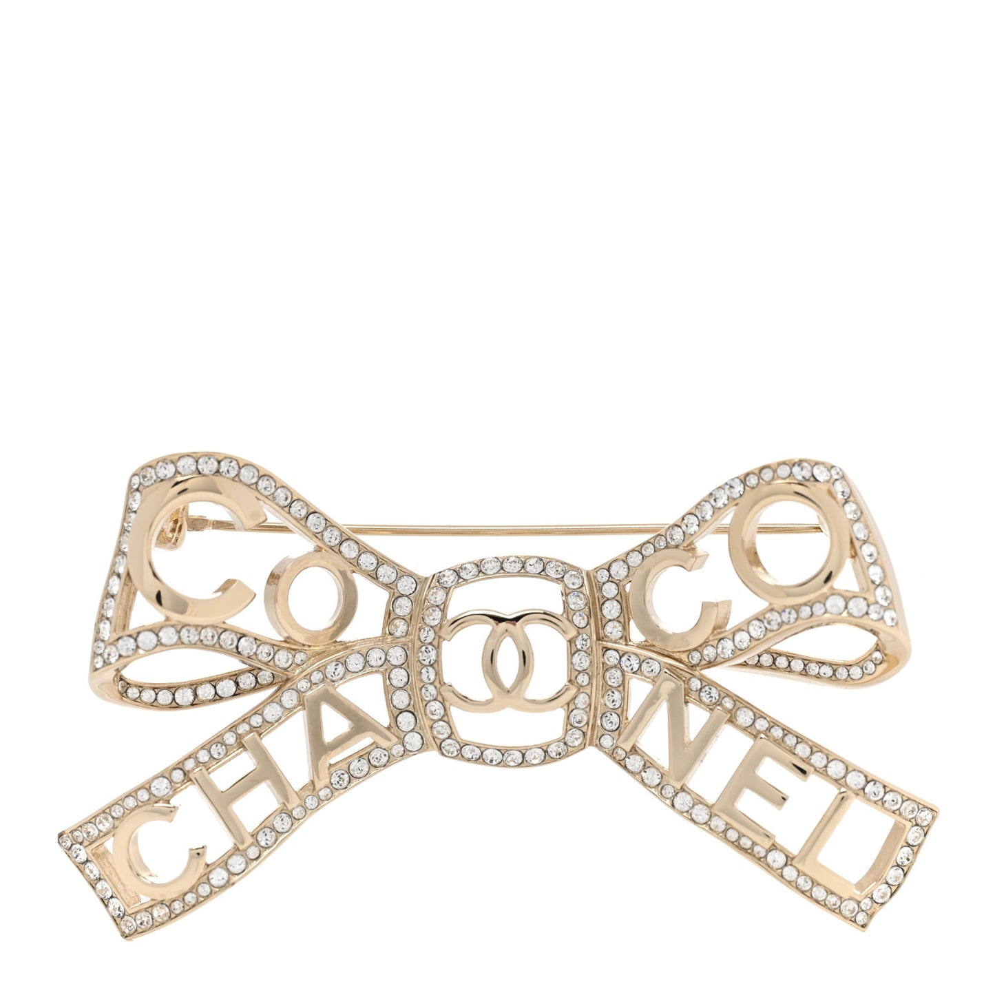 Metal Crystal Bow-tiful CC Brooch Gold