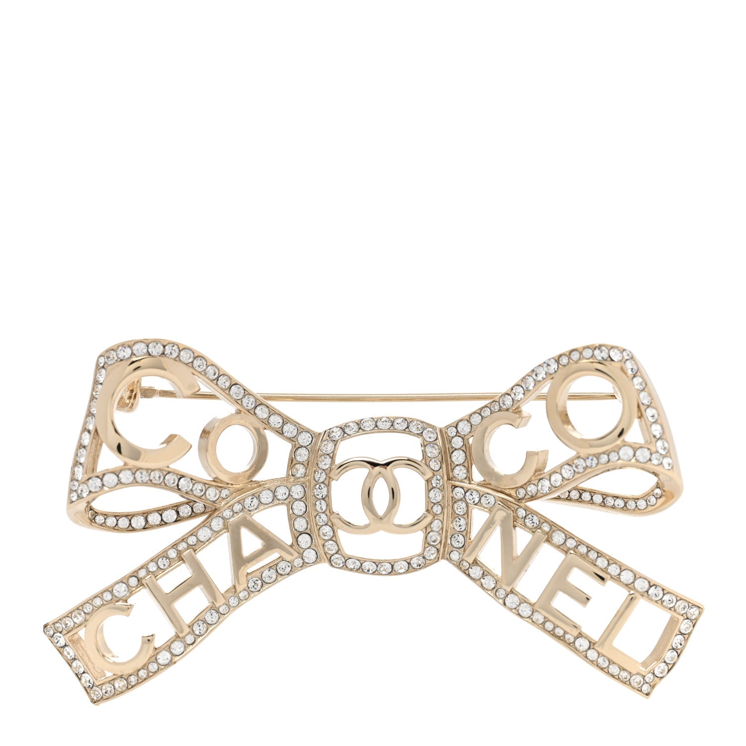 Chanel Metal Crystal Bow-tiful CC Brooch Gold 1 of 4