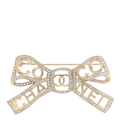 Chanel Metal Crystal Bow-tiful CC Brooch Gold 1 of 4