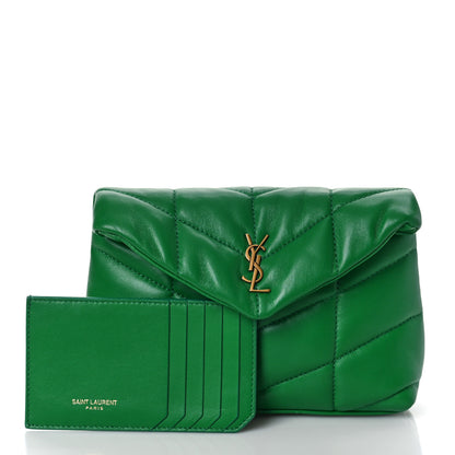 Saint Laurent Lambskin Monogram Loulou Puffer Pouch Clutch New Vert 3 of 10