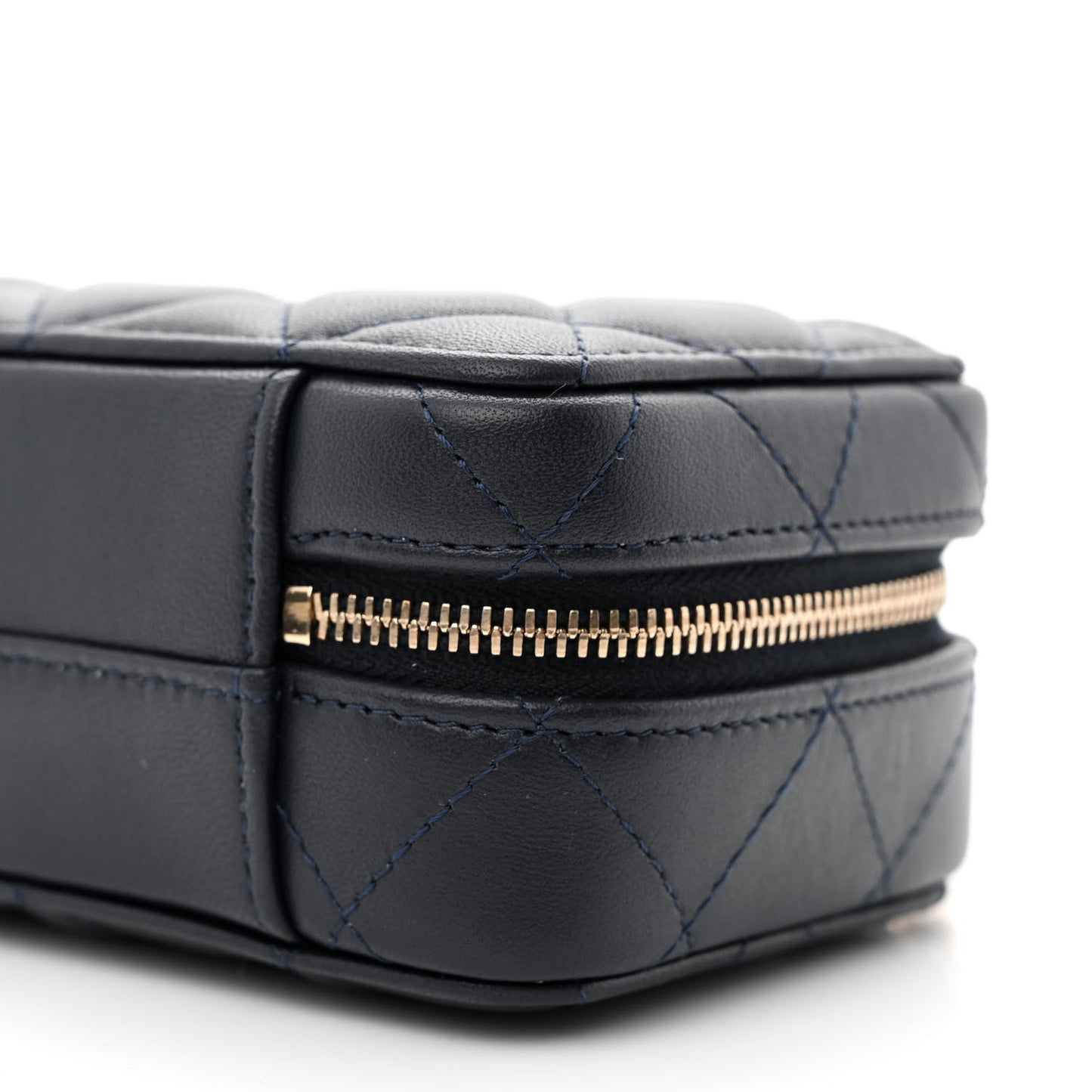 Lambskin Quilted Chain Top Handle Vanity Case Blue