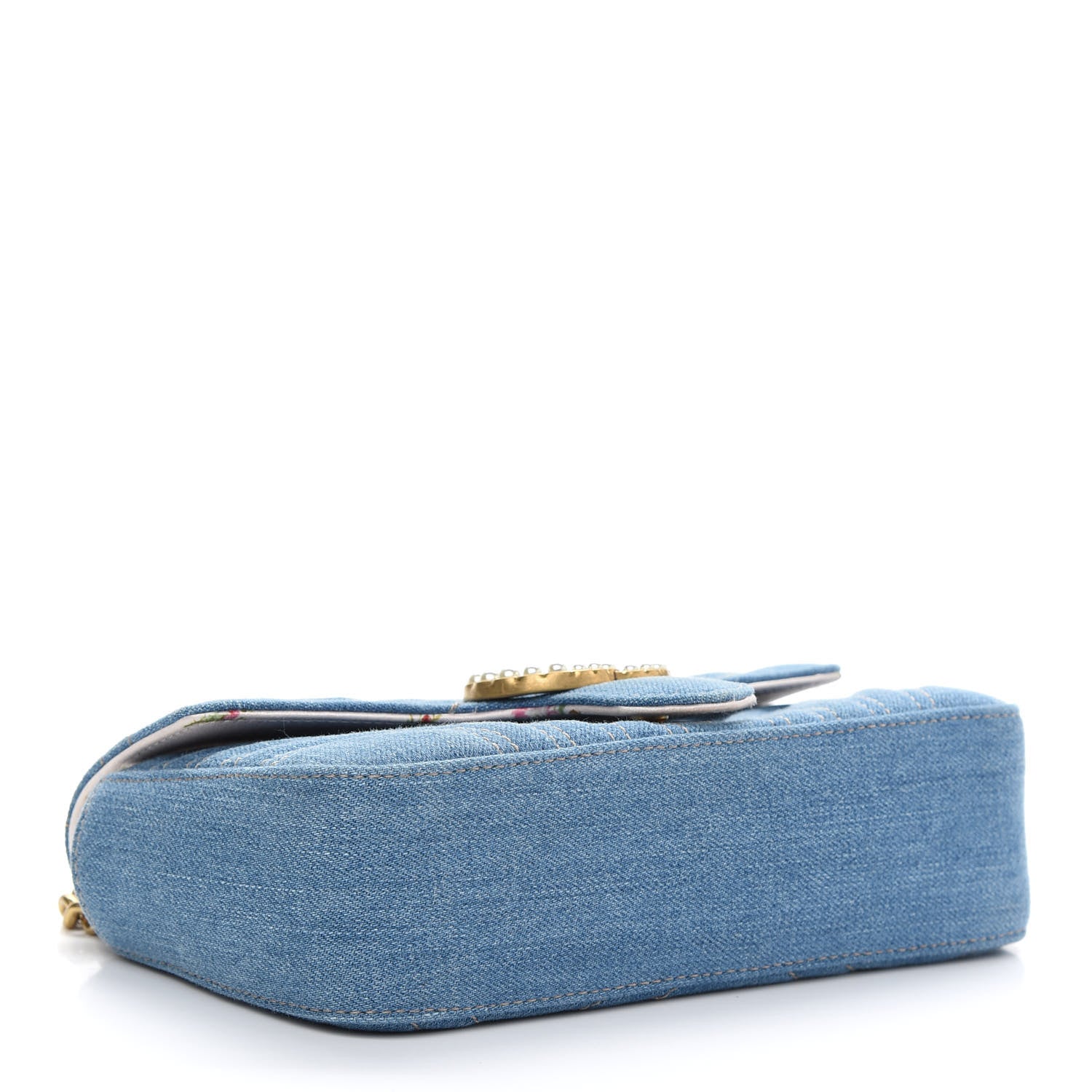 Gucci Denim Matelasse Mini Pearly GG Marmont Shoulder Bag Blue 4 of 9