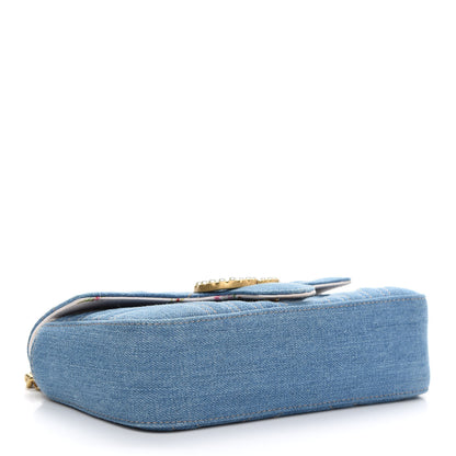 Gucci Denim Matelasse Mini Pearly GG Marmont Shoulder Bag Blue 4 of 9