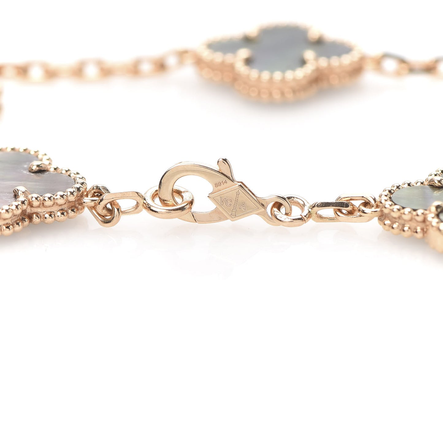 18K Rose Gold Diamond Gray Mother of Pearl 5 Motifs Vintage Alhambra Bracelet