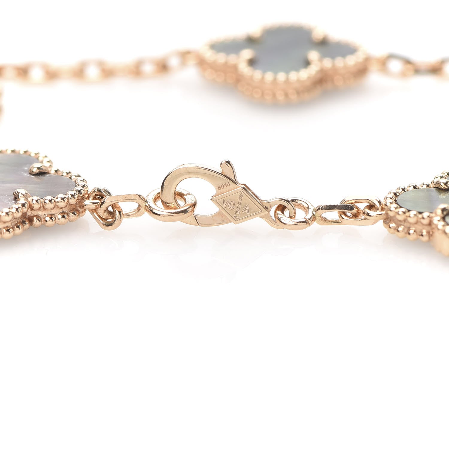 Van Cleef & Arpels 18K Rose Gold Diamond Gray Mother of Pearl 5 Motifs Vintage Alhambra Bracelet 4 of 7