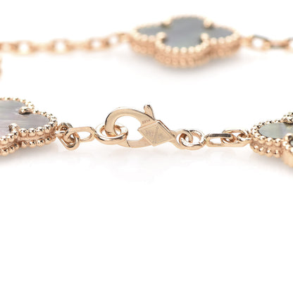 Van Cleef & Arpels 18K Rose Gold Diamond Gray Mother of Pearl 5 Motifs Vintage Alhambra Bracelet 4 of 7