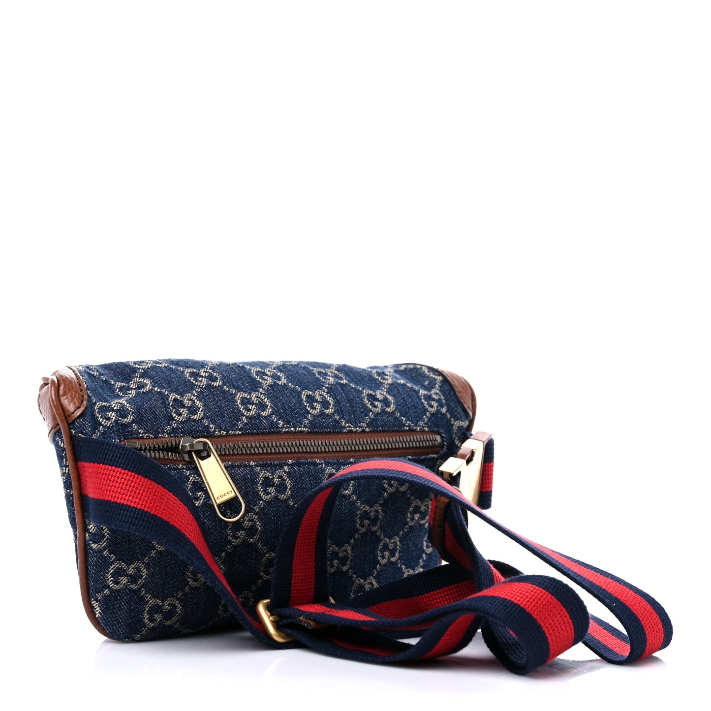 New Denim GG Monogram Dollar Calfskin Web Retro Interlocking G Belt Bag Blue Tea Cuir Epilog